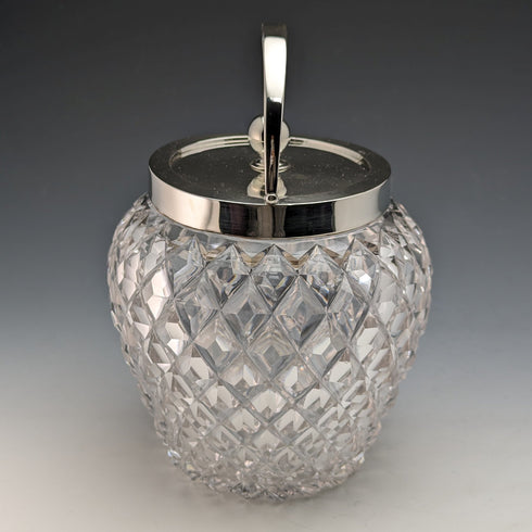 1912 British Antique Cut Glass Biscuit Barrel Sterling Silver Lid Goldsmiths & Silversmiths
