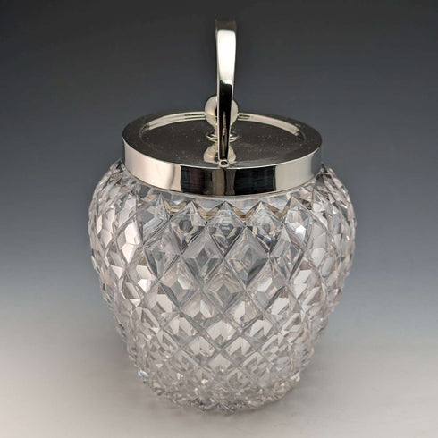 1912 年英國古董切割玻璃餅乾桶純銀蓋 Goldsmiths & Silversmiths