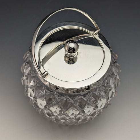 1912 British Antique Cut Glass Biscuit Barrel Sterling Silver Lid Goldsmiths & Silversmiths