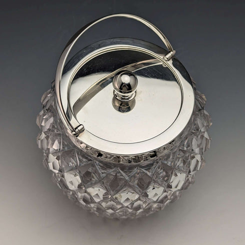 1912 年英國古董切割玻璃餅乾桶純銀蓋 Goldsmiths & Silversmiths