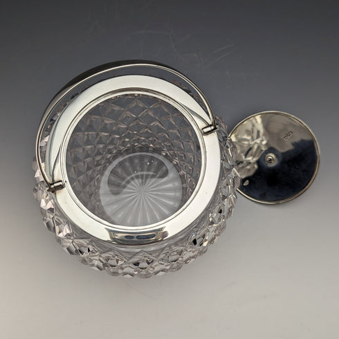 1912 British Antique Cut Glass Biscuit Barrel Sterling Silver Lid Goldsmiths & Silversmiths