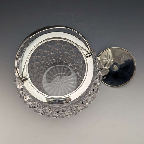 1912 年英國古董切割玻璃餅乾桶純銀蓋 Goldsmiths & Silversmiths