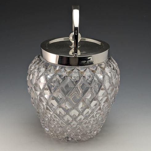 1912 British Antique Cut Glass Biscuit Barrel Sterling Silver Lid Goldsmiths & Silversmiths