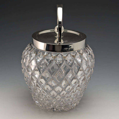 1912 年英國古董切割玻璃餅乾桶純銀蓋 Goldsmiths & Silversmiths
