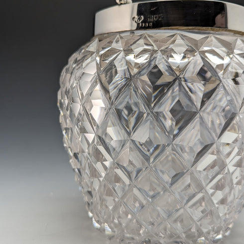 1912 British Antique Cut Glass Biscuit Barrel Sterling Silver Lid Goldsmiths & Silversmiths