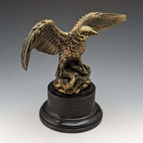 Vintage Gold Plated Eagle Figurine Wooden Base