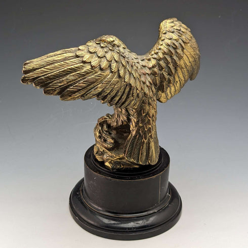 Vintage Gold Plated Eagle Figurine Wooden Base