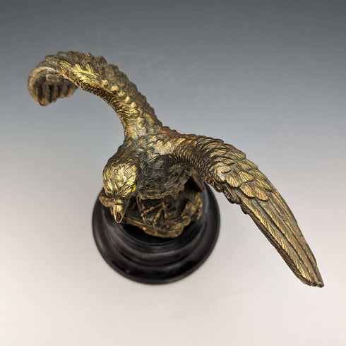 Vintage Gold Plated Eagle Figurine Wooden Base