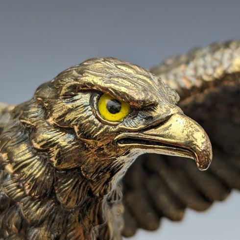 Vintage Gold Plated Eagle Figurine Wooden Base
