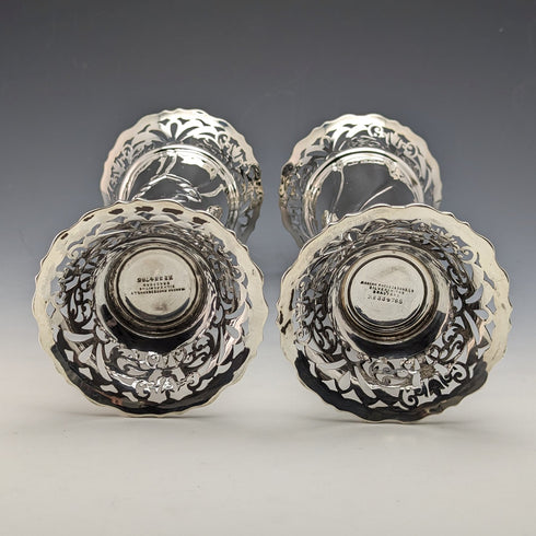 1899 British Antique Sterling Silver Vase Pair with Earring Decoration Total 445g Manoah Rhodes
