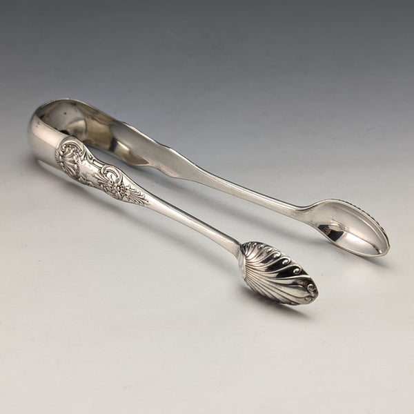 British Antique Silver Plated Queen's Pattern Sugar Tongs Martin Hall