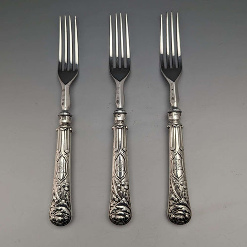 1830 British Antique Sterling Silver Handle Set of 3 Forks John Rodgers & Sons