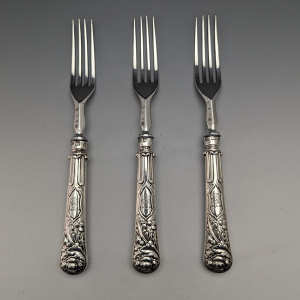 1830 British Antique Sterling Silver Handle Set of 3 Forks John Rodgers & Sons