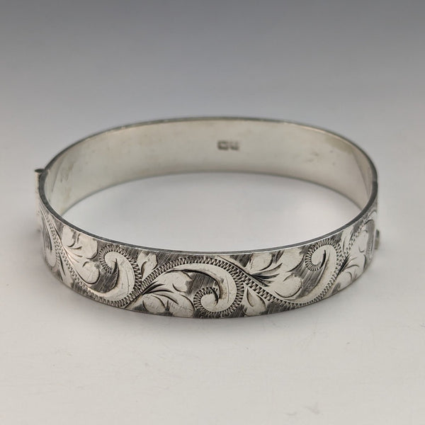 1975年 英国ヴィンテージ 純銀製 彫刻ブレスレット 26g Bracelon Ltd