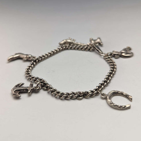 British vintage sterling silver charm bracelet 23g