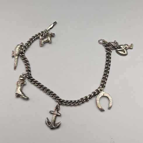 British vintage sterling silver charm bracelet 23g