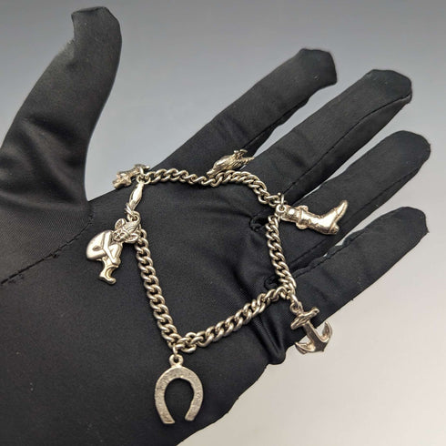 British vintage sterling silver charm bracelet 23g