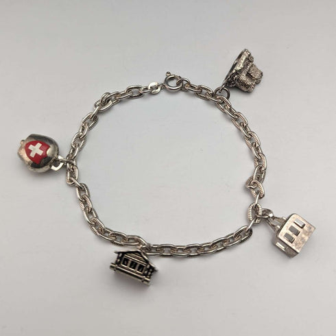 British vintage sterling silver charm bracelet 19g