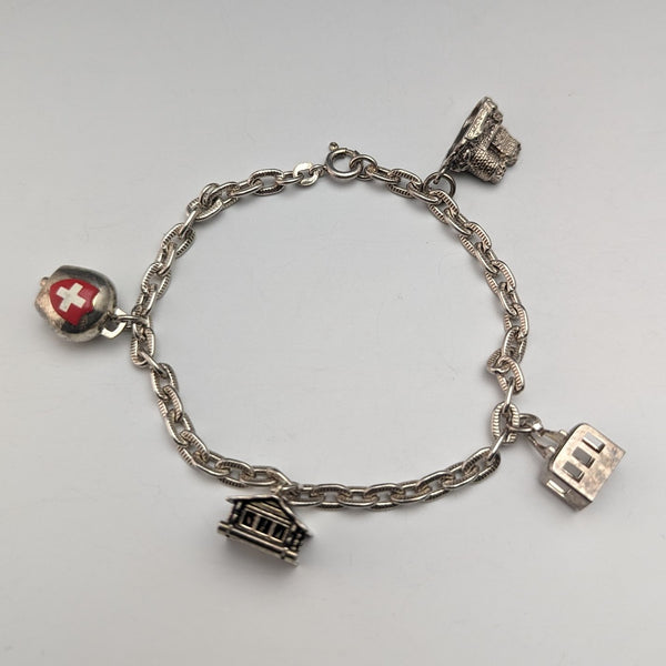 英国ヴィンテージ 純銀製 チャームブレスレット 19g