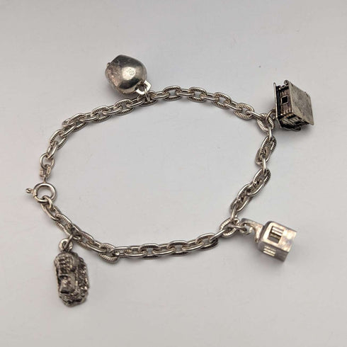 British vintage sterling silver charm bracelet 19g