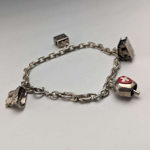British vintage sterling silver charm bracelet 19g