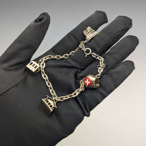 British vintage sterling silver charm bracelet 19g