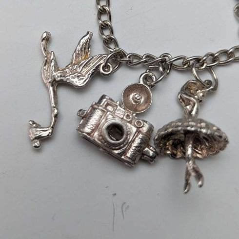British vintage sterling silver charm bracelet 35g