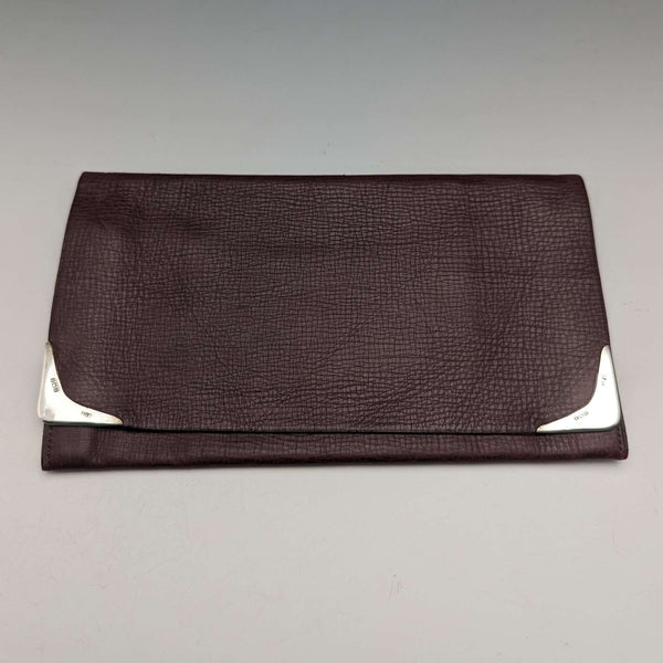 1933 British Vintage Sterling Silver Decoration Leather Wallet Long Wallet B&T