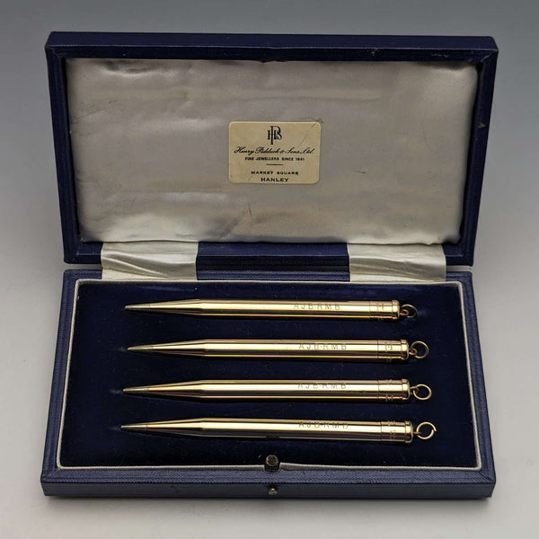 British Vintage Yard O' Red Rolled Gold Propelled Pencil Set of 4 Boxed
