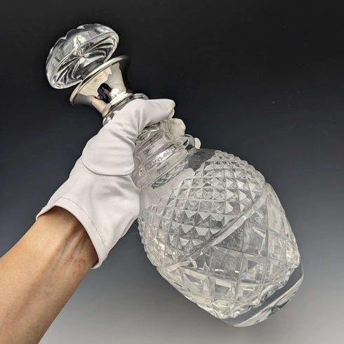 1964 British Vintage Sterling Silver Decorated Glass Decanter Preece & Willicombe