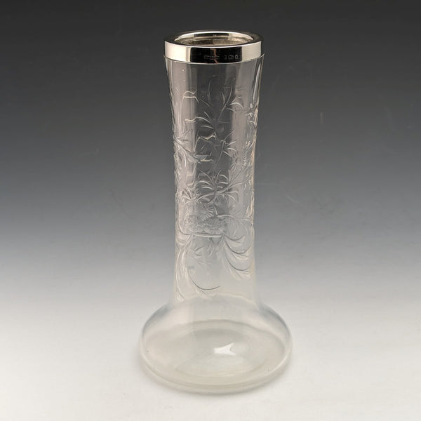 1901年 英国アンティーク 純銀装飾 エッチンググラス 花瓶  Johnson Durban
