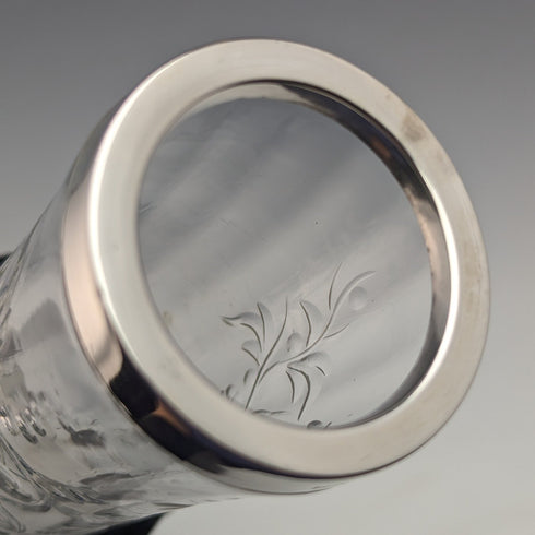 1901 British Antique Sterling Silver Decorated Etched Glass Vase Johnson Durban