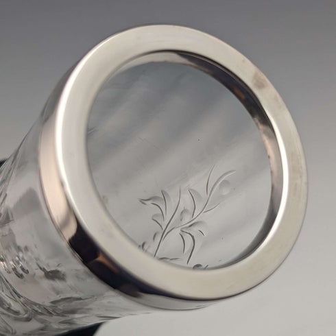1901 British Antique Sterling Silver Decorated Etched Glass Vase Johnson Durban