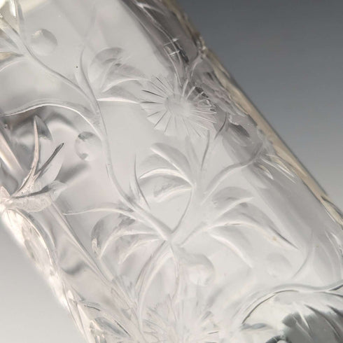 1901 British Antique Sterling Silver Decorated Etched Glass Vase Johnson Durban