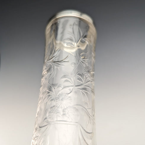 1901 British Antique Sterling Silver Decorated Etched Glass Vase Johnson Durban