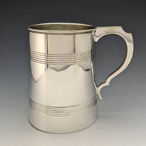 British Antique Silver Plated Glass Bottom Mug