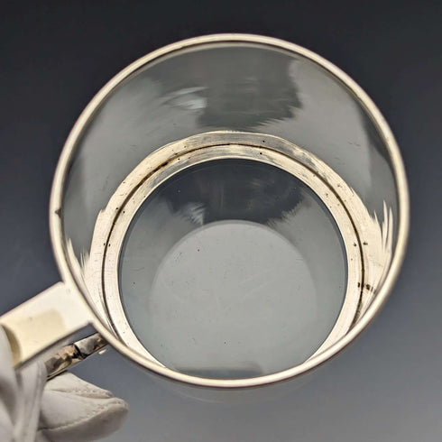 British Antique Silver Plated Glass Bottom Mug