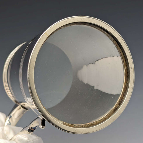 British Antique Silver Plated Glass Bottom Mug
