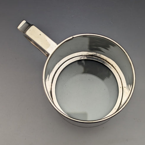 British Antique Silver Plated Glass Bottom Mug