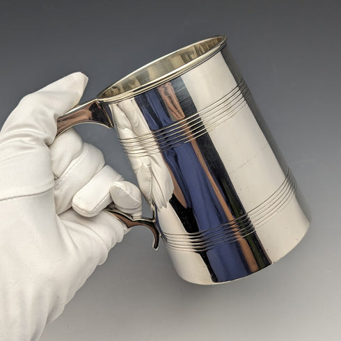 British Antique Silver Plated Glass Bottom Mug