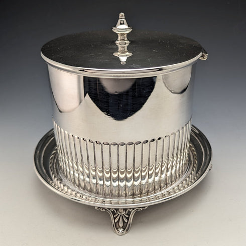 Circa 1910 British Antique Silver Plated Biscuit Barrel Elkington