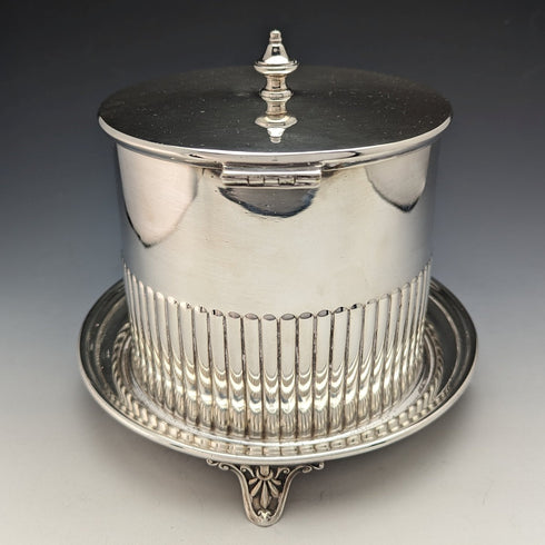 Circa 1910 British Antique Silver Plated Biscuit Barrel Elkington