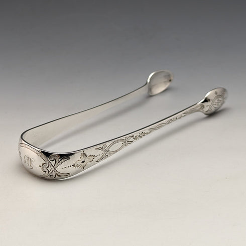 1871 British Antique Sterling Silver Sugar Tongs 41g Scotland R Stewart
