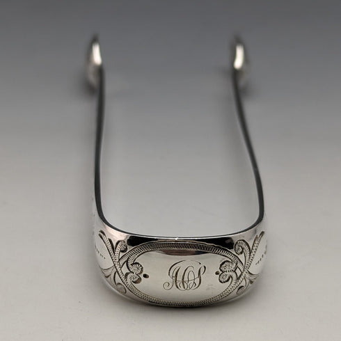 1871 British Antique Sterling Silver Sugar Tongs 41g Scotland R Stewart