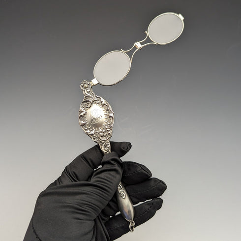 Late 19th Century American Antique Sterling Silver Roniette Portable Folding Glasses