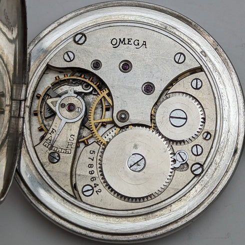 Circa 1915 Antique Omega pocket watch Silver thin hunter case Good working condition