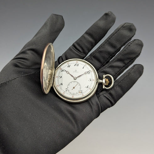 Circa 1915 Antique Omega pocket watch Silver thin hunter case Good working condition