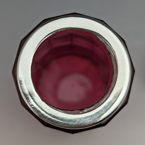 British antique cranberry cut glass & silver plate spice container