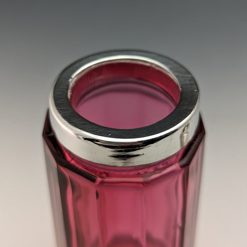 British antique cranberry cut glass & silver plate spice container