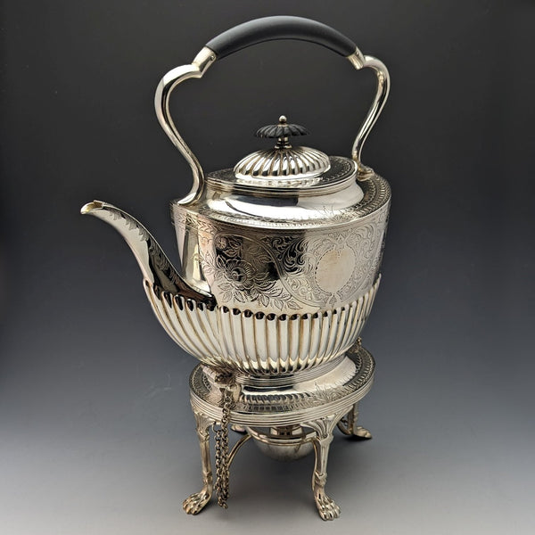 Circa 1900 British Antique Silver Plated Tea Kettle Set JHON WiGFALL
